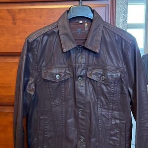 7 for all mankind waxed denim jacket in burgundy